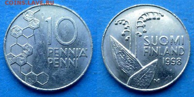 Финляндия - 10 пенни 1998 года до 5.07 - Финляндия 10 пенни 1998