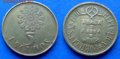 Португалия - 5 эскудо 1990 года до 5.07 - Португалия 5 эскудо 1990