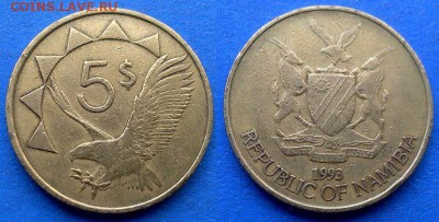 Намибия - 5 долларов 1993 года (Орел) до 7.07 - Намибия 5 долларов 1993
