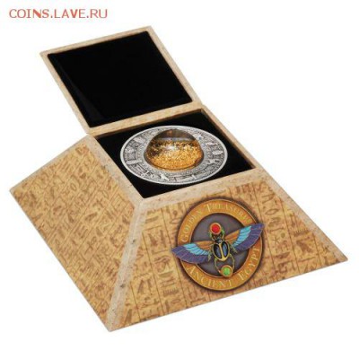 Кошки на монетах - 2 $ 19 Golden Treasures of Ancient Egypt - 2oz Silver Antique Finish Box - 4