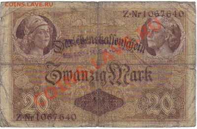 Германия 20 марок 1914-640 другой тип до 8.07 21.00мск - Германия 20 марок 1914 штамп 4,20 - 1 U.S.A. Dollar-1