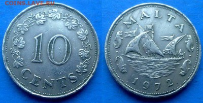 Мальта - 10 центов 1972 года (Парусник) до 14.07 - Мальта 10 центов 1972