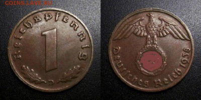 Германия (3-й Рейх) 1 рейхспфенниг (1938 D) до 11.07 - Германия (3-й Рейх) – 1 рейхспфенниг (1938 D) бронза №2
