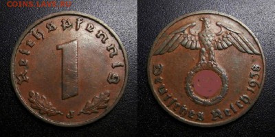 Германия (3-й Рейх) 1 рейхспфенниг (1938 J) до 11.07 - Германия (3-й Рейх) – 1 рейхспфенниг (1938 J) бронза №1