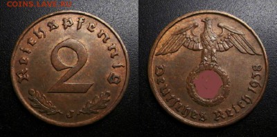 Германия (3-й Рейх) 2 рейхспфеннига (1938 J) до 11.07 - Германия (3-й Рейх) – 2 рейхспфеннига (1938 J) бронза №9
