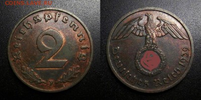 Германия (3-й Рейх) 2 рейхспфеннига (1939 F) до 11.07 - Германия (3-й Рейх) – 2 рейхспфеннига (1939 F) бронза №1