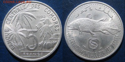 Коморские острова 5 франков 1992г  До 10.07 в 22-00 МСК - коморы
