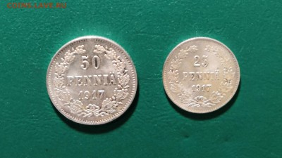 Русская Финляндия: 50, 25 пенни 1917г, до 13.07.19г 21:00мск - 50, 25 пенни