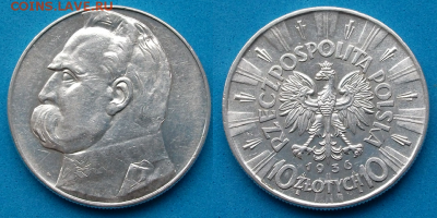 10 злотых 1936г. Пилсудский, штемпельный блеск до 12 июля - 10 злотых 1936г. Пилсуцкий