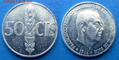 Испания - 50 сентимо 1966 года до 18.07 - Испания 50 сентимо 1966