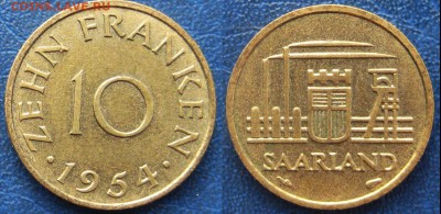 СААРЛАНД 10 франков 1954 г До 16.11 В 22-00 МСК - Саар 10