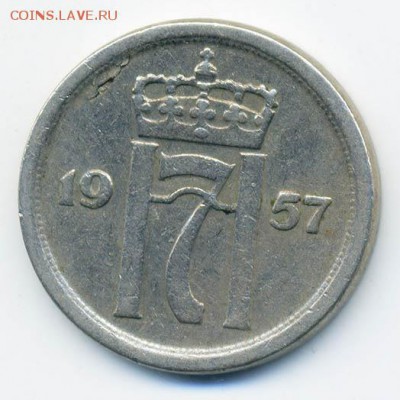 Норвегия 25 эре 1957 - Норвегия_25эре-1957_А