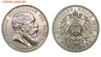 Германия. Баден. Фридрих I. 5 марок 1907 года. - 07