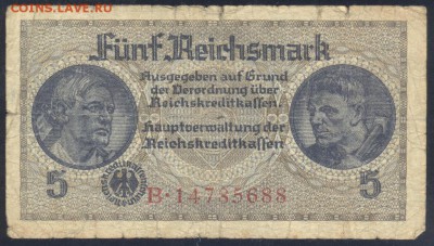 Германия 5 марок 1939-45 г.  27.07. 19 г. 22 -00 МСК. - 5 м. 1939 1