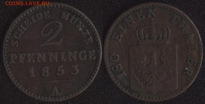 Мелочь старой Германии на оценку - Пруссия 2 пфеннига 1853