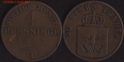 Мелочь старой Германии на оценку - Пруссия 4 пфеннига 1857