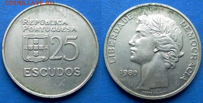 Португалия - 25 эскудо 1980 года до 6.08 - Португалия 25 эскудо 1980