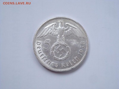 3 РЕЙХ, 5 RM 1938 "А", Гинденбург со свастикой, до 04.08 - 5