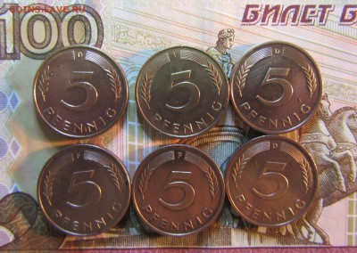 ГЕРМАНИЯ ФРГ 5 пфеннигов F.J.D-6 шт  1981-94 г.   до 06.08 - IMG_6373.JPG