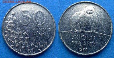 Финляндия - 50 пенни 1990 года до 8.08 - Финляндия 50 пенни 1990