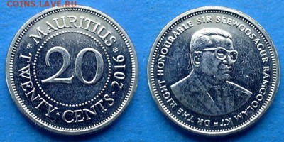 Маврикий - 20 центов 2016 года до 8.08 - Маврикий 20 центов 2016