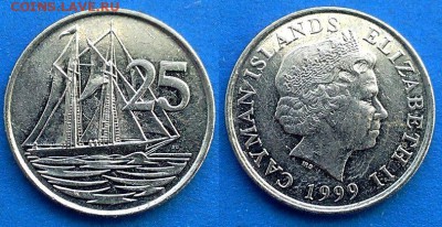 Каймановы острова - 25 центов 1999 года до 8.08 - Каймановы острова 25 центов 1999