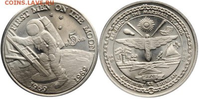 Маршалловы Острова 5 долларов 1989 Человек на луне Космос - 6780.750x0