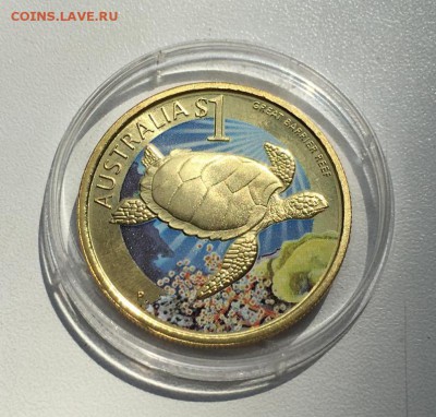 Австралия 1$ доллар 2010 Большой Барьерный риф Черепаха - avstralija_1_dollar_2010_bolshoj_barernyj_rif_cherepakha_zhivotnye_fauna_emal