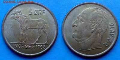 Норвегия - 5 эре 1968 года (Фауна) до 16.08 - Норвегия 5 эре 1968