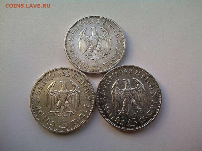 3 монеты по 5 марок Германии, 1936г. А,Е,F, до 15.08.19г. - IMG_20190812_081129_thumb