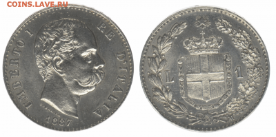 Королевство Италия, 1 лира 1887. Оценка - 1l_1887