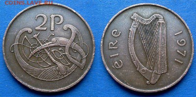 Ирландия - 2 пенса 1971 года до 20.08 - Ирландия 2 пенса 1971