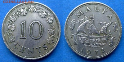 Мальта - 10 центов 1972 года (Парусник) до 20.08 - Мальта 10 центов 1972