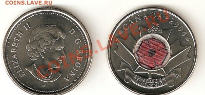 25 центов 2004 Канада с цветной эмалью из ролика (Remember) - image0