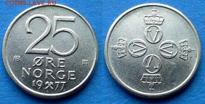 Норвегия - 25 эре 1977 года до 24.08 - Норвегия 25 эре, 1977