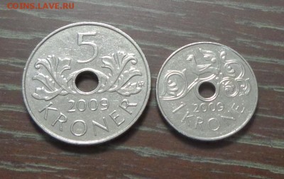 НОРВЕГИЯ - 1 и 5 крон 2009 с отверстиями до 25.08, 22.00 - Норвегия 5+1 крона 2009_1.JPG