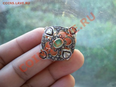 Кольцо с алмазами и изумрудом. Серебро. 19 век - rings101059