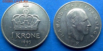 Норвегия - 1 крона 1993 года до 27.08 - Норвегия 1 крона, 1993