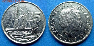 Каймановы острова - 25 центов 1999 года (Парусник) до 27.08 - Каймановы острова 25 центов, 1999