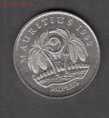 Маврикий 1992 5 рупий без оборота до 27 08 - 223а