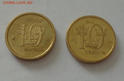 ШВЕЦИЯ - 10 крон два типа до 1.09, 22.00 - Швеция - 10 крон два типа1
