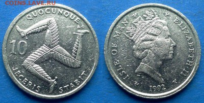 АС) 1992 года до 1.09 - Остров Мэн 10 пенсов 1992