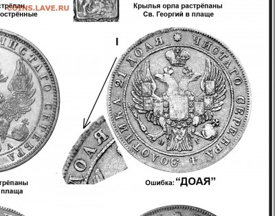 1 рубль 1834, ошибка в надписи - "ДОАЯ" - ДОАЯ