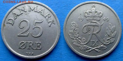 С рубля - Дания 25 эре 1949 года до 1.09 - Дания 25 эре, 1949