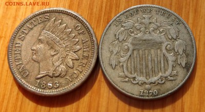США 1 цент 1863  и 5 центов 1870 - IMAG2703~2