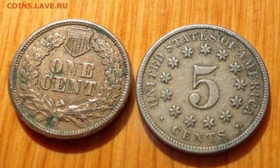 США 1 цент 1863  и 5 центов 1870 - IMAG2702~2