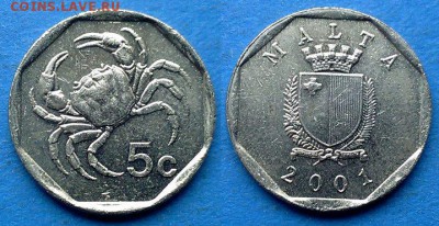 С рубля - Мальта 5 центов 2001 года до 4.09 - Мальта 5 центов 2001