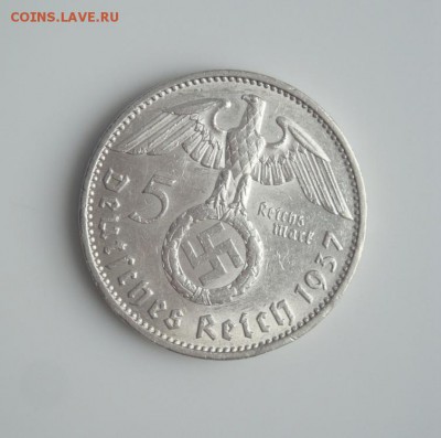 3 РЕЙХ, 5 RM 1937 "А", Гинденбург со свастикой, до 06.09 - 5