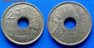 С рубля - Испания 25 песет 1996 года (Дон Кихот) до 7.09 - Испания 25 песет, 1996