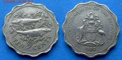 С рубля - Багамы 10 центов 1980 года до 7.09 - Багамы 10 центов, 1980